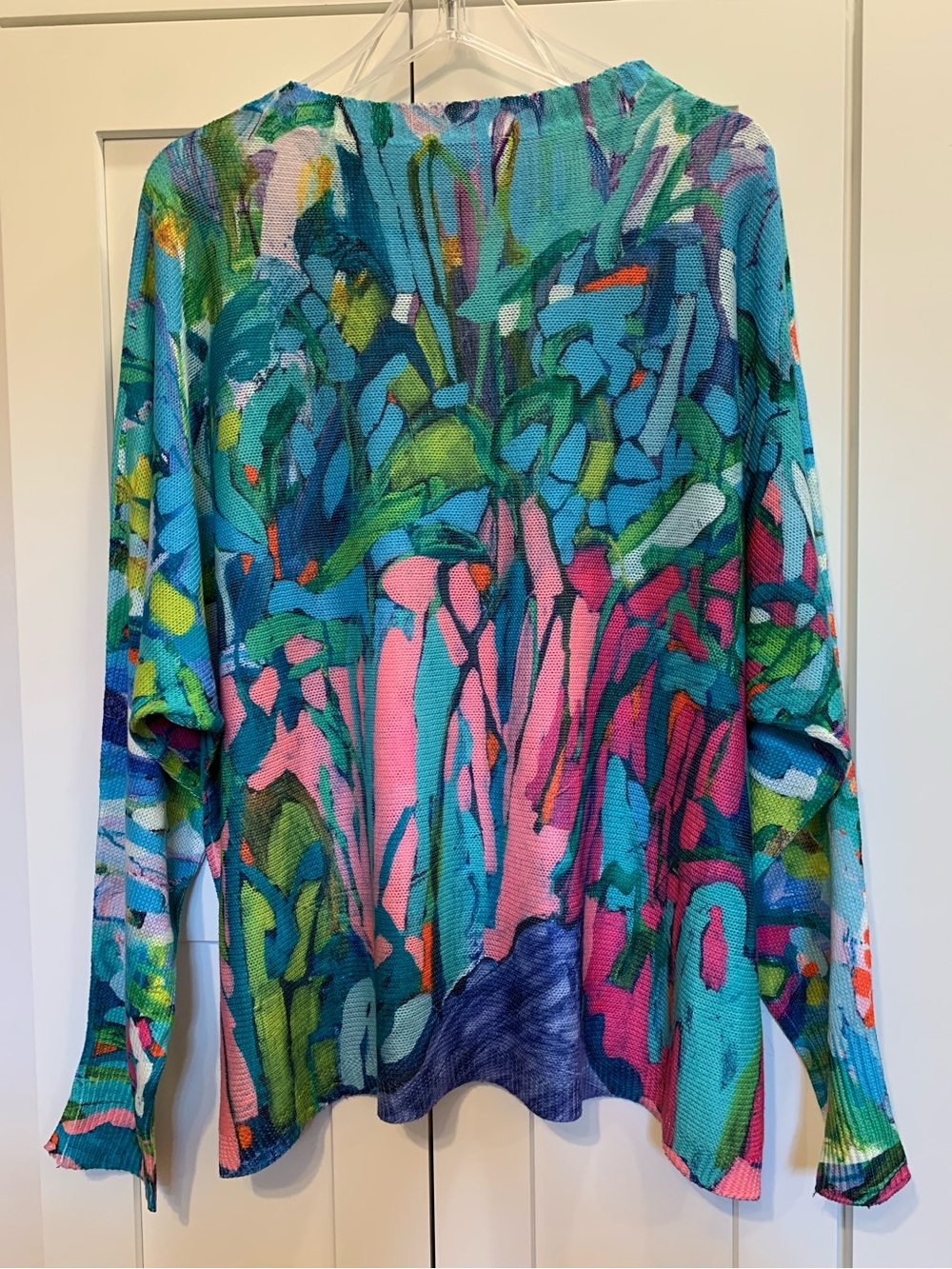CLAIRE DESJARDINS Abstract Brushstroke Print Top XXL Long Sleeve Colorful Bright - Picture 2 of 8